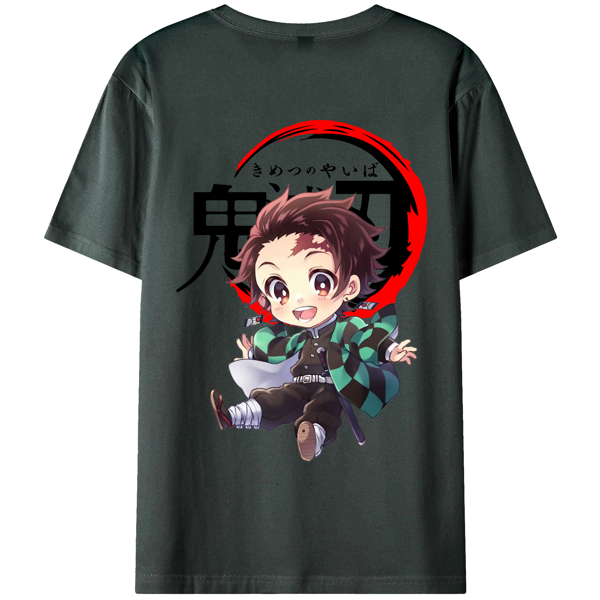 （画像用） 鬼滅の刃 竈門 炭治郎／かまど たんじろう Kamado Tanjirou 綿100％ メンズ半袖Tシャツ（バックプリント） 通気性